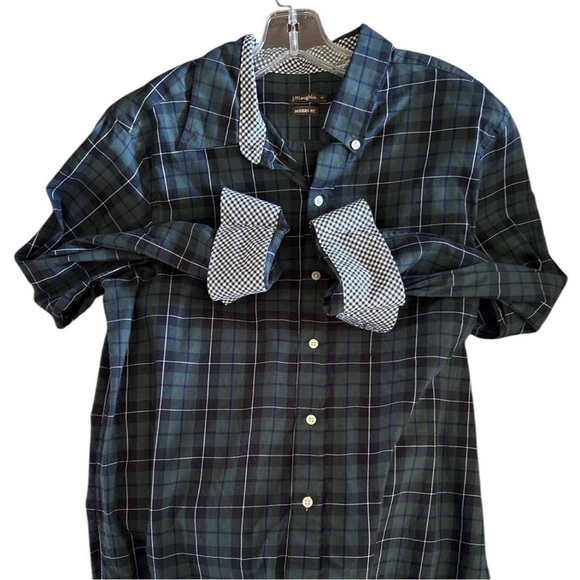 J. McLaughlin Men Dark Green Plaid Button Down Shirt Size Medium - Picture 4 of 8